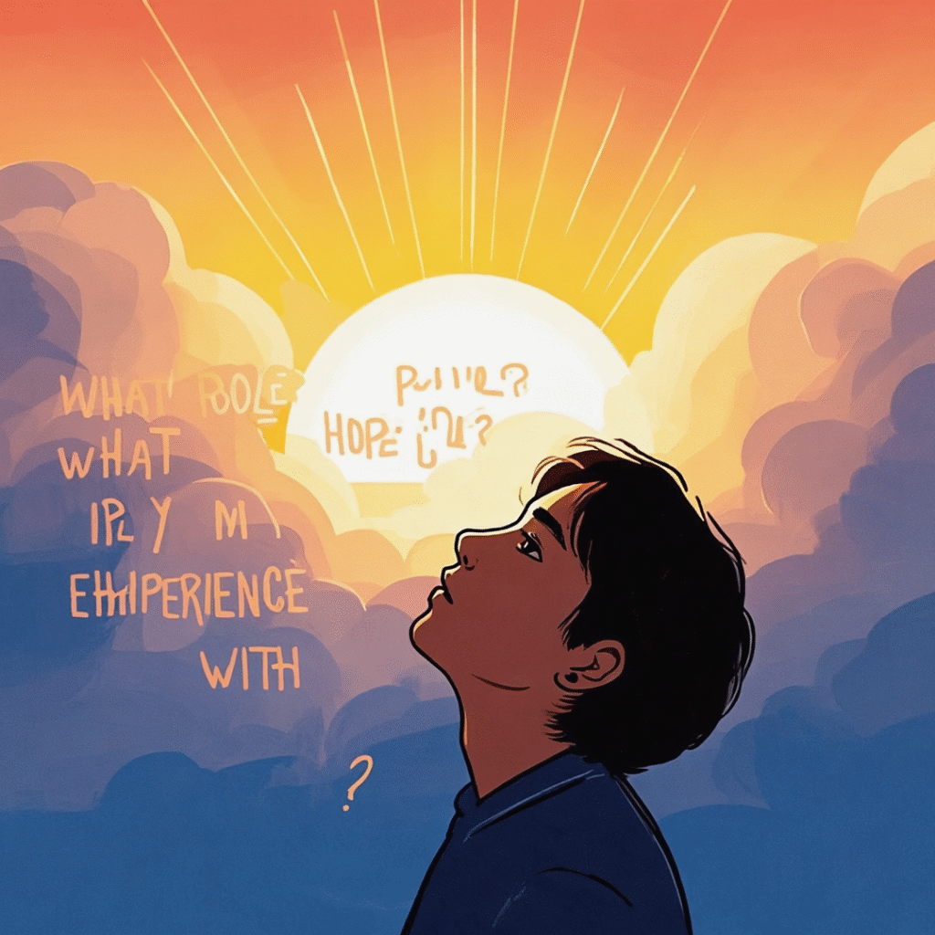 gen 4 boundless hope mental health blog illustration person looking up at a radiant sunrise or hop